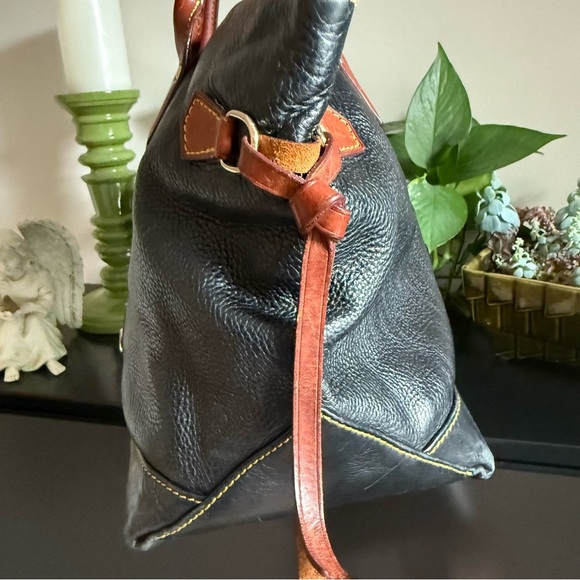 DOONEY & BOURKE Champosa Black Brown Pebbled Leather Satchel Handbag XL - Picture 3 of 13